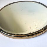 Antique Beveled Mirror with Metal frame Gold colored brass 14 cm diameter
