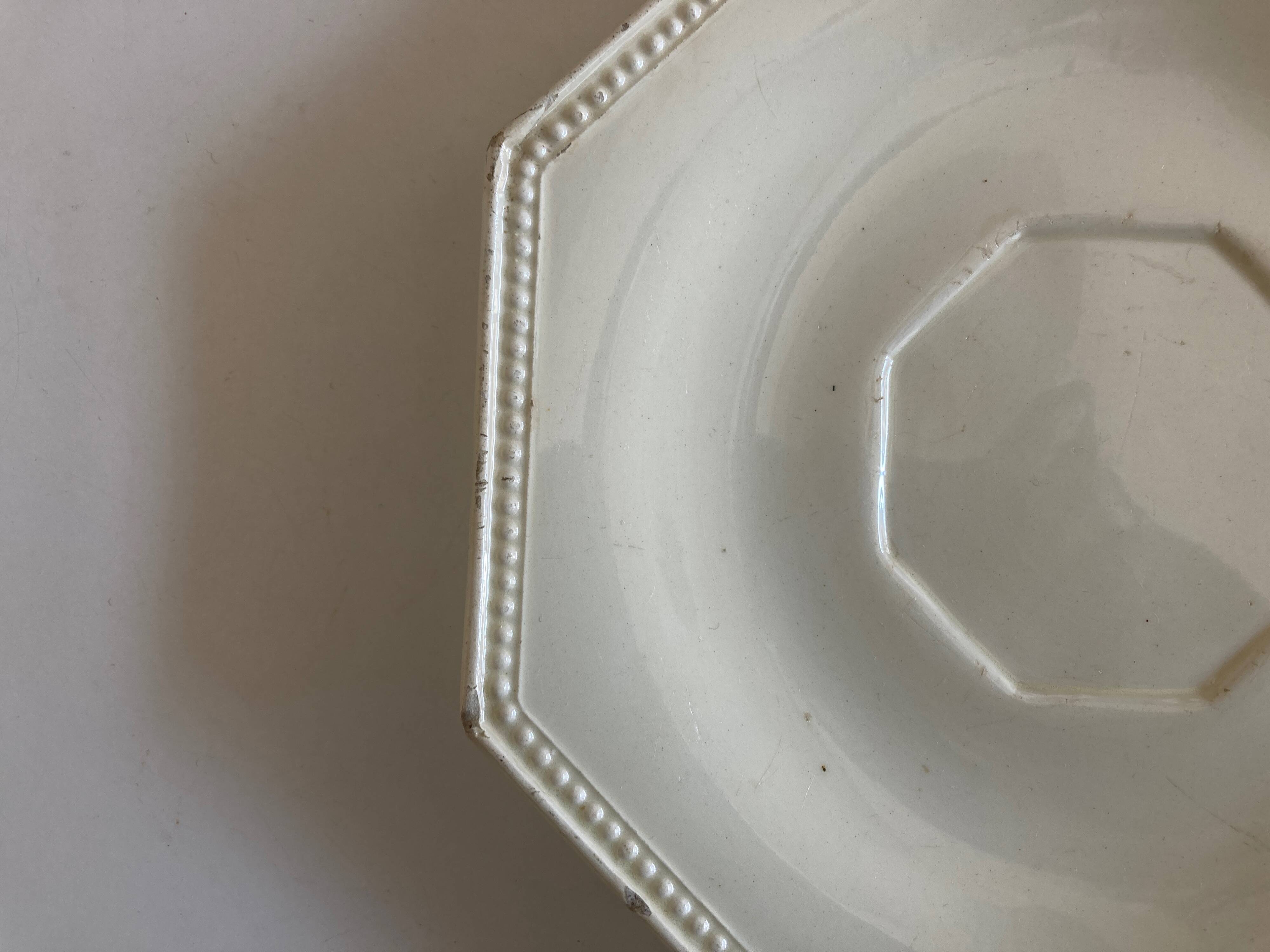 Set of 4 octagonal pearl plates Creil & Montereau 19th