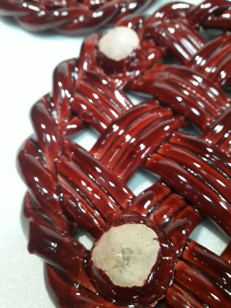 Trifle and 2 bottle coasters, woven ceramic