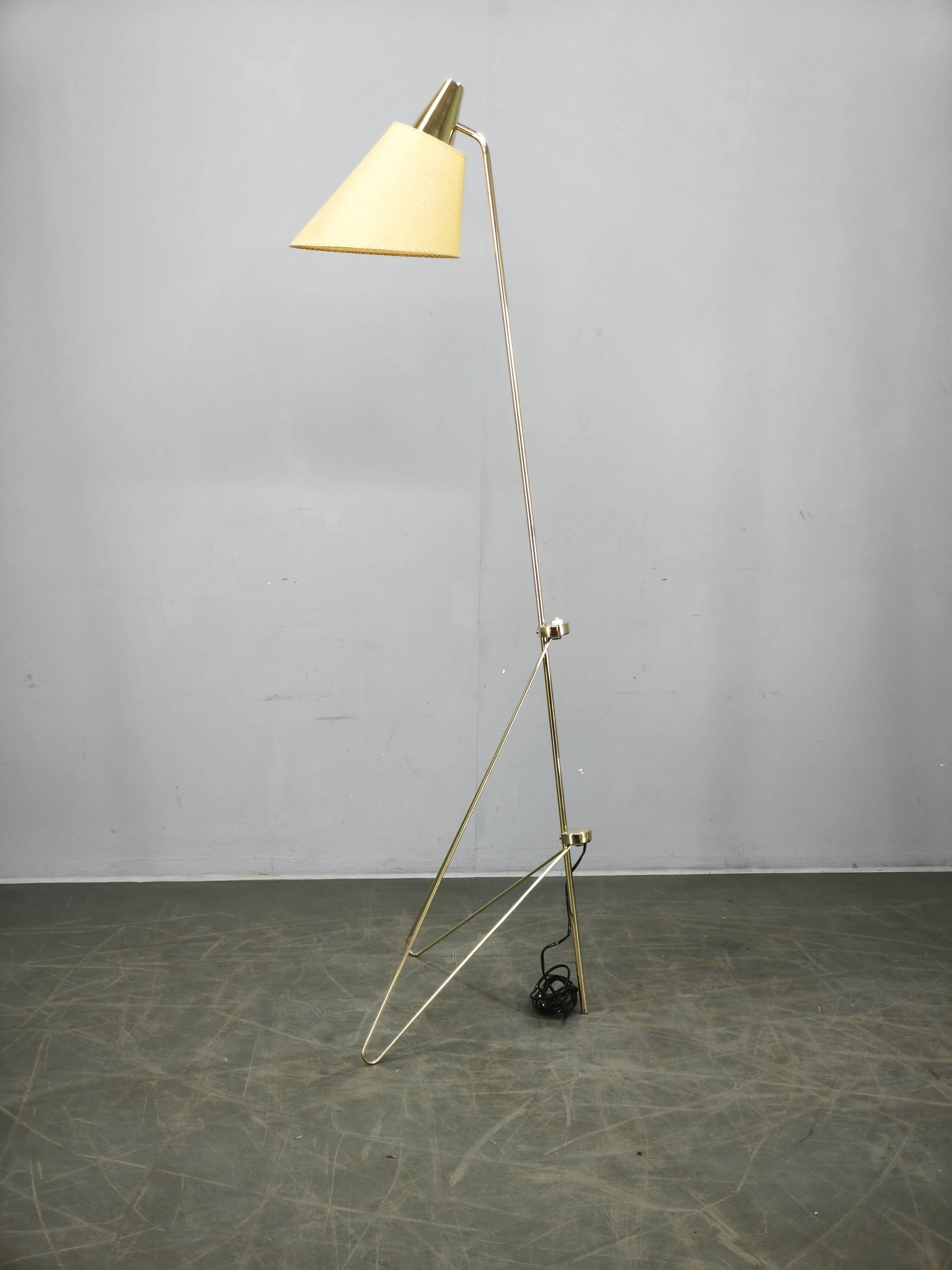 Josef Hurka Giraffe Brass Floor Lamp for Napako, Czechoslovakia, 1960s