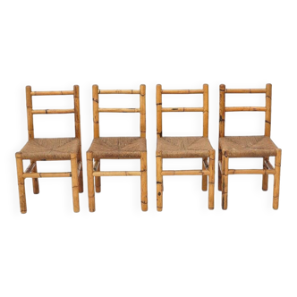Vintage rattan and woven straw chairs, 1960s, set of 4