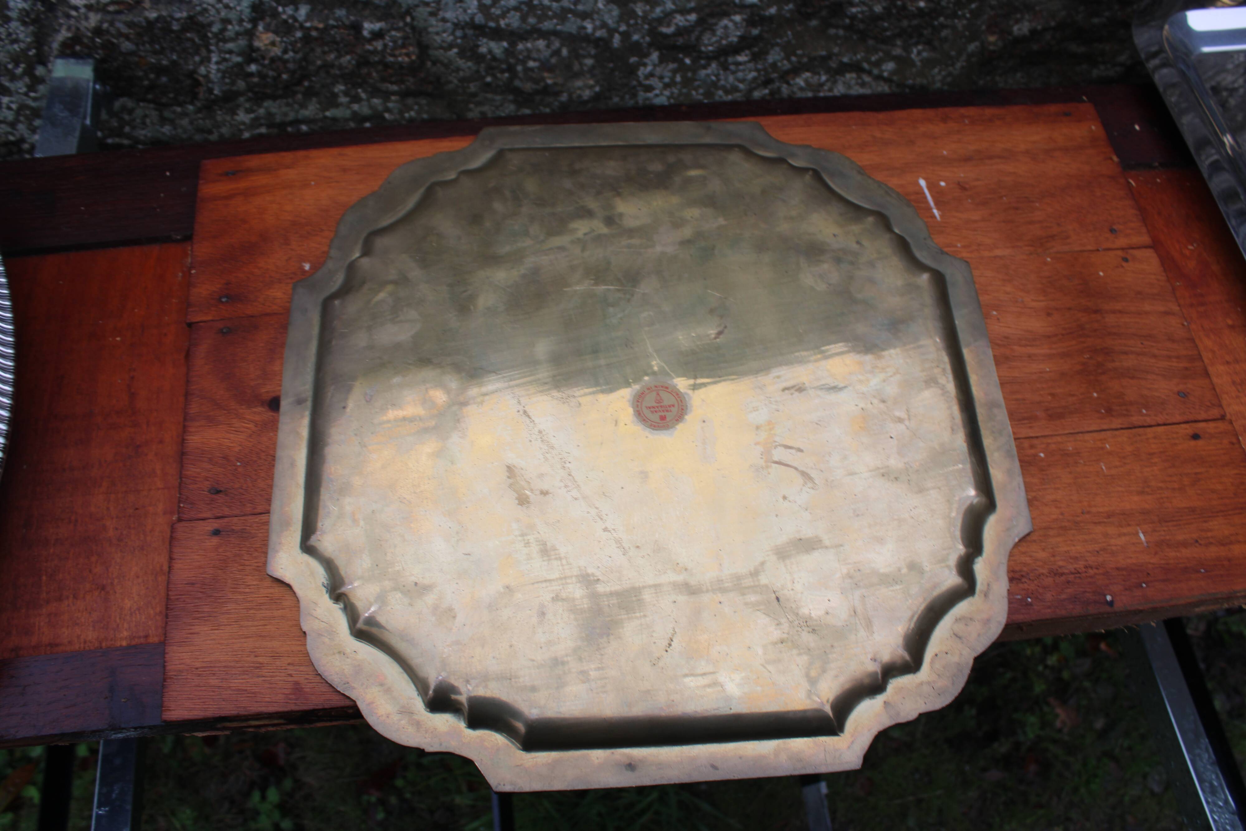 Antique yellow copper tray – 36 cm – Made in India