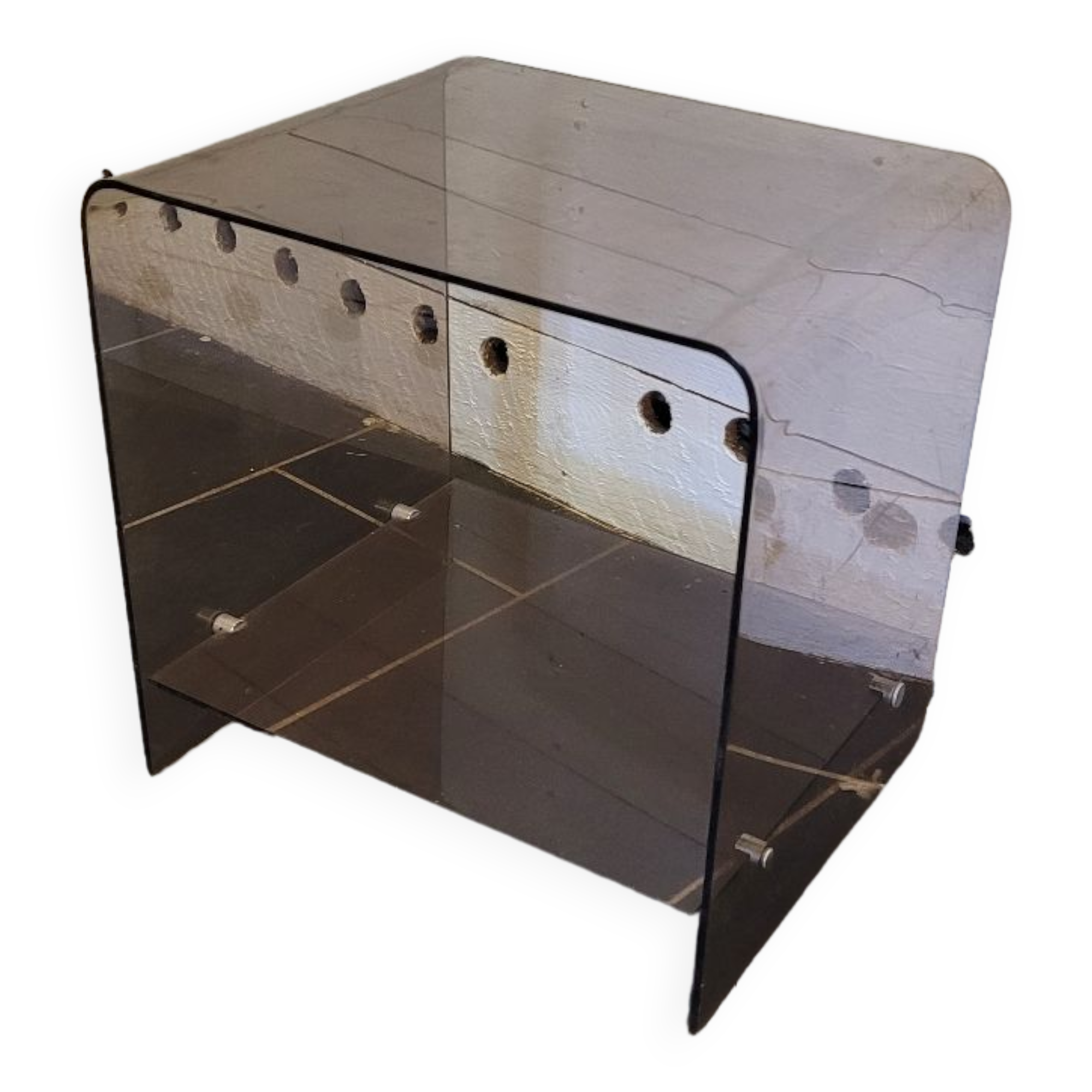 Smoked plexiglass side table from the 70s