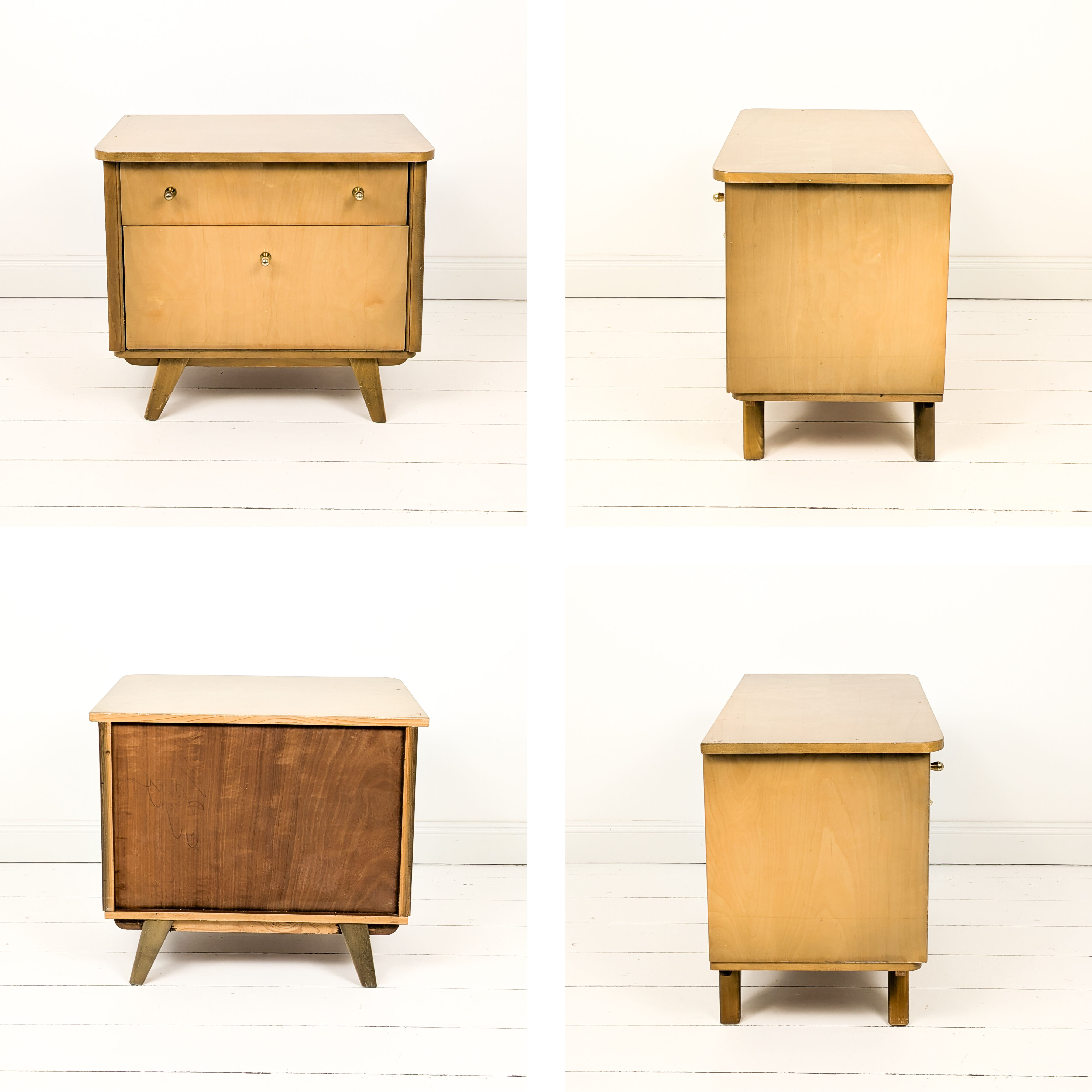 Table de chevet vintage en bois avec tiroir et placard, années 50