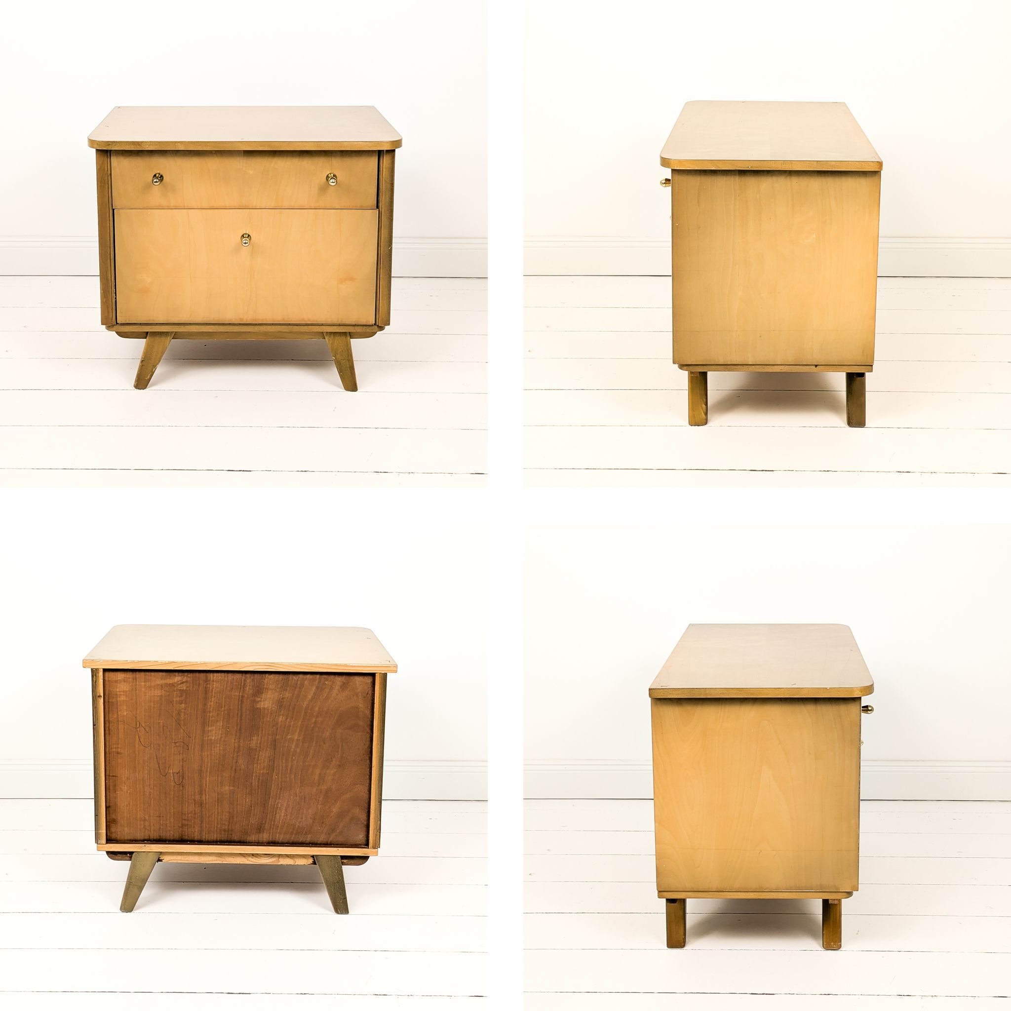 Table de chevet vintage en bois avec tiroir et placard, années 50