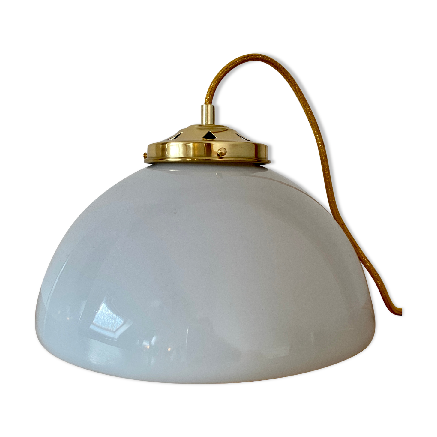 Suspension abat-jour vintage en opaline blanche