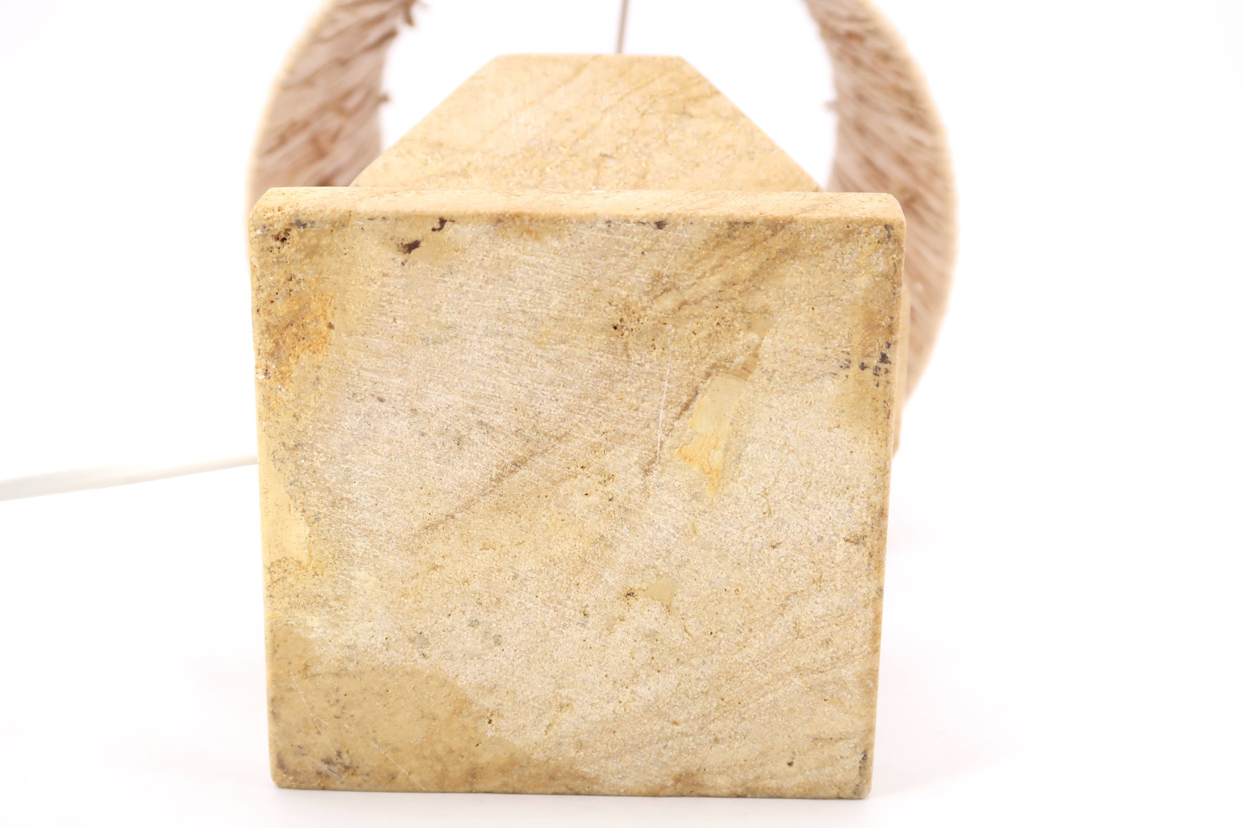 Beige marble lamp, raffia lampshade, 1970s