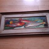 Oil on panel, still life with fish