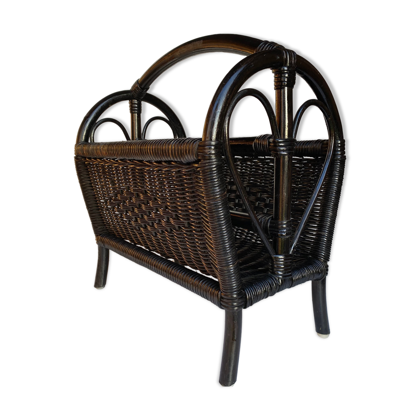 Vintage rattan magazine rack