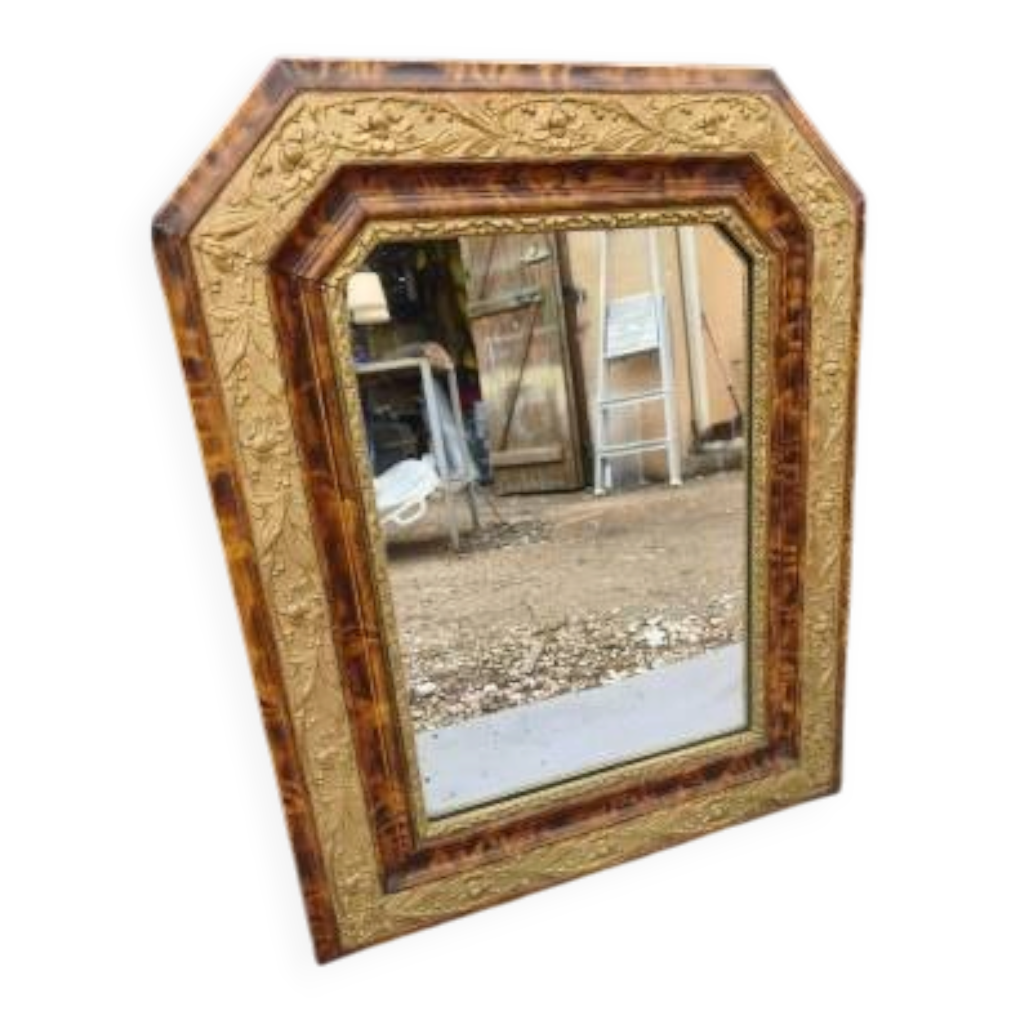 Miroir 19ème faux bois et stuc doré