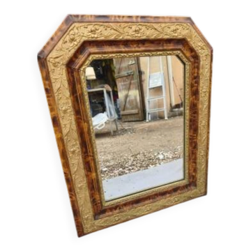Miroir 19ème faux bois et stuc doré