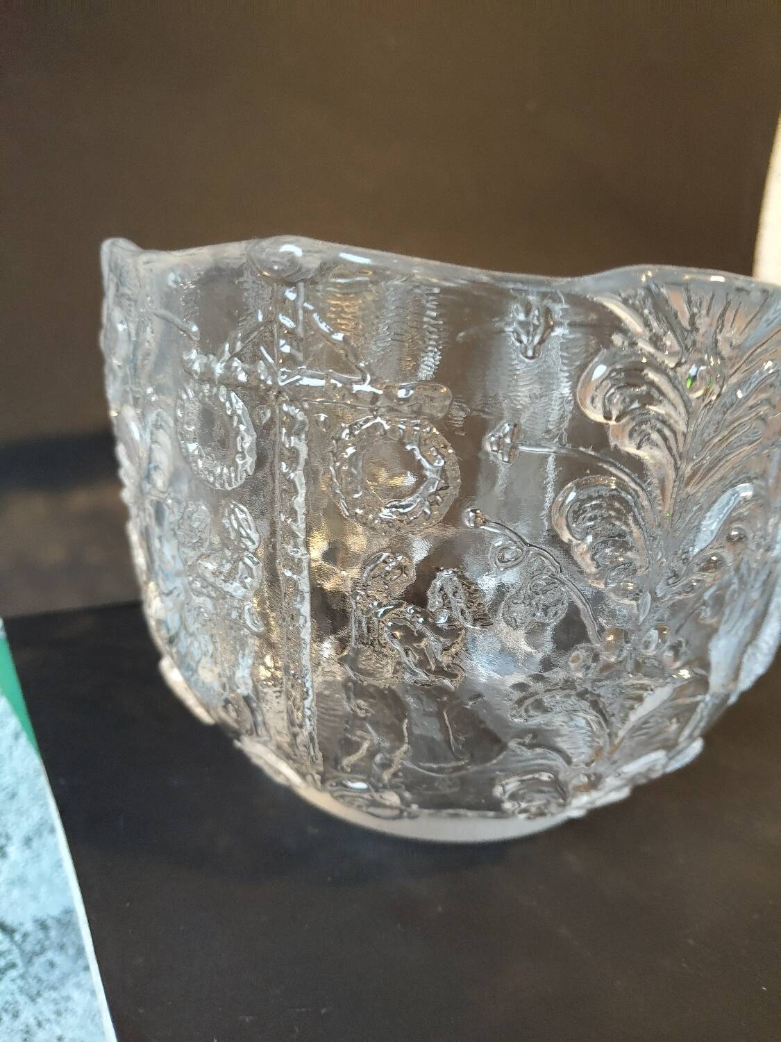 Scandinavian glass bowl Kosta Boda – Nordic relief decoration –