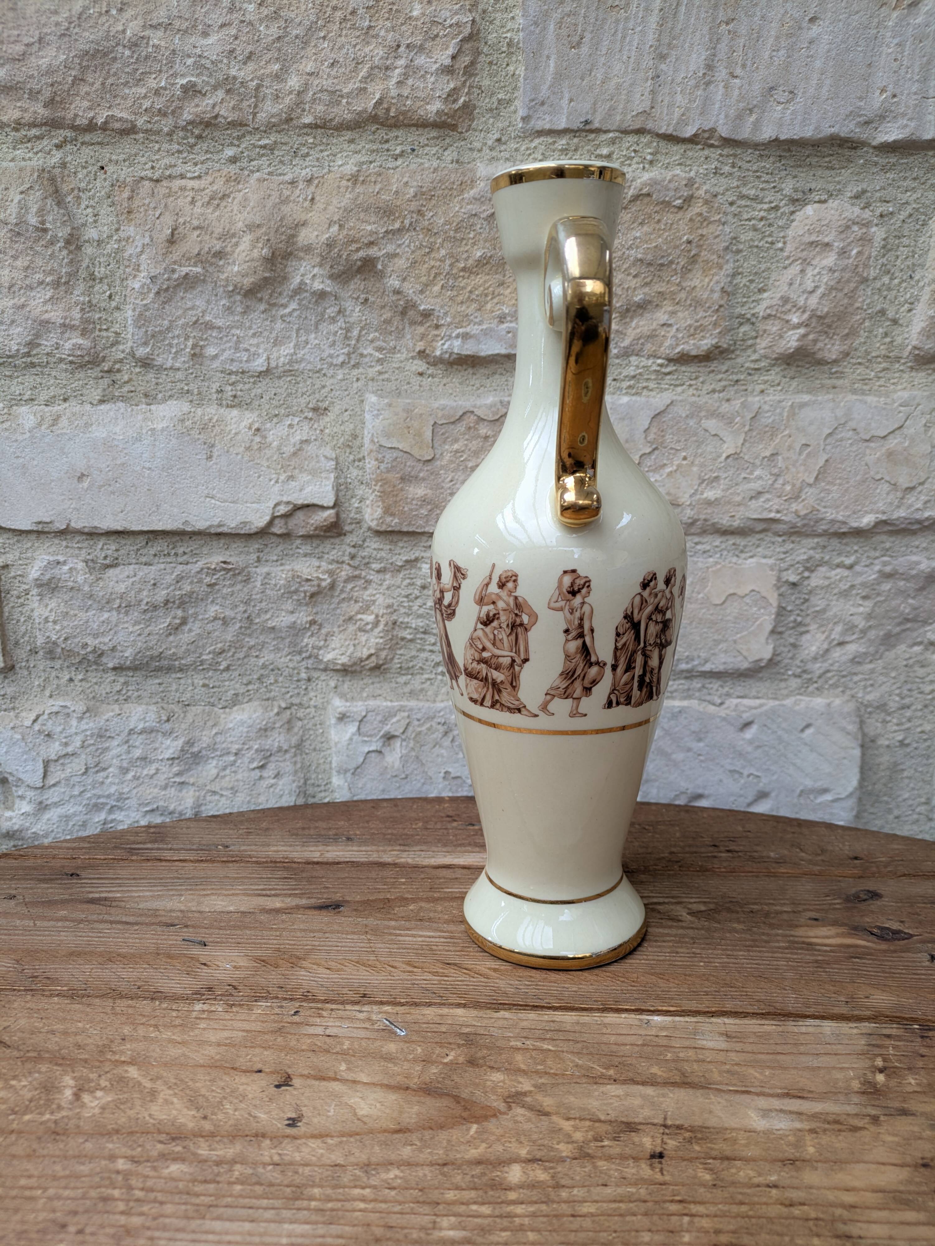 Antique amphora-shaped vase with Roman or Greek decoration