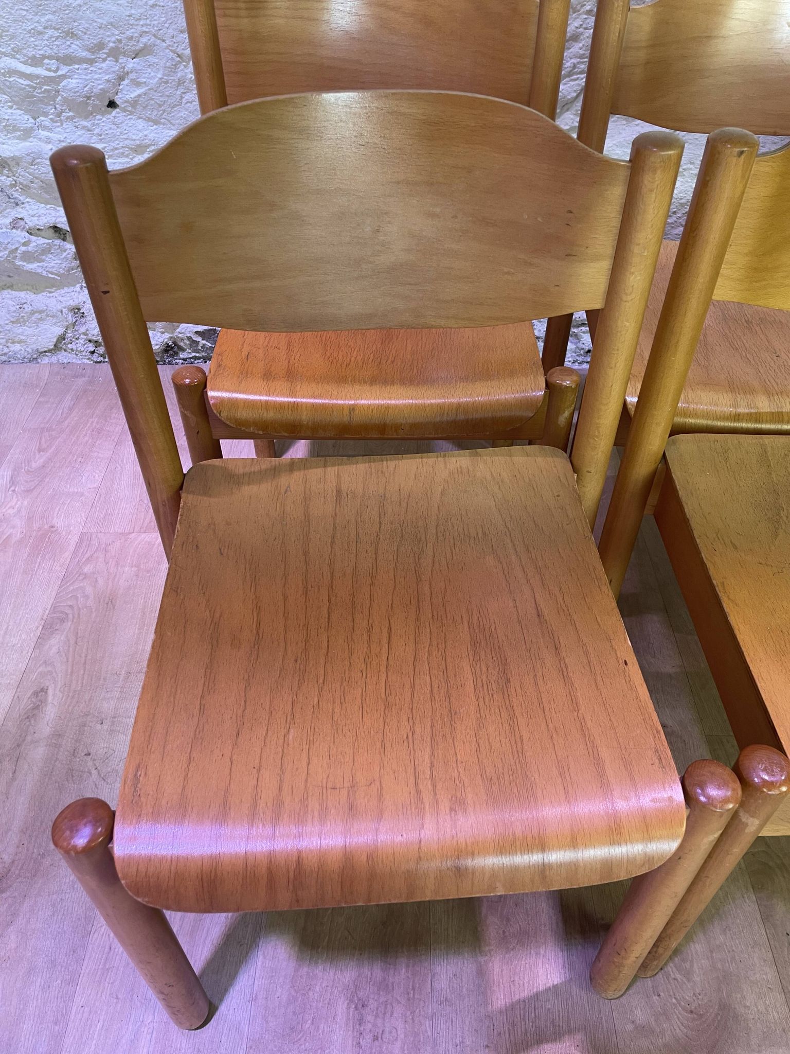 Set of 6 stackable vintage wooden chairs