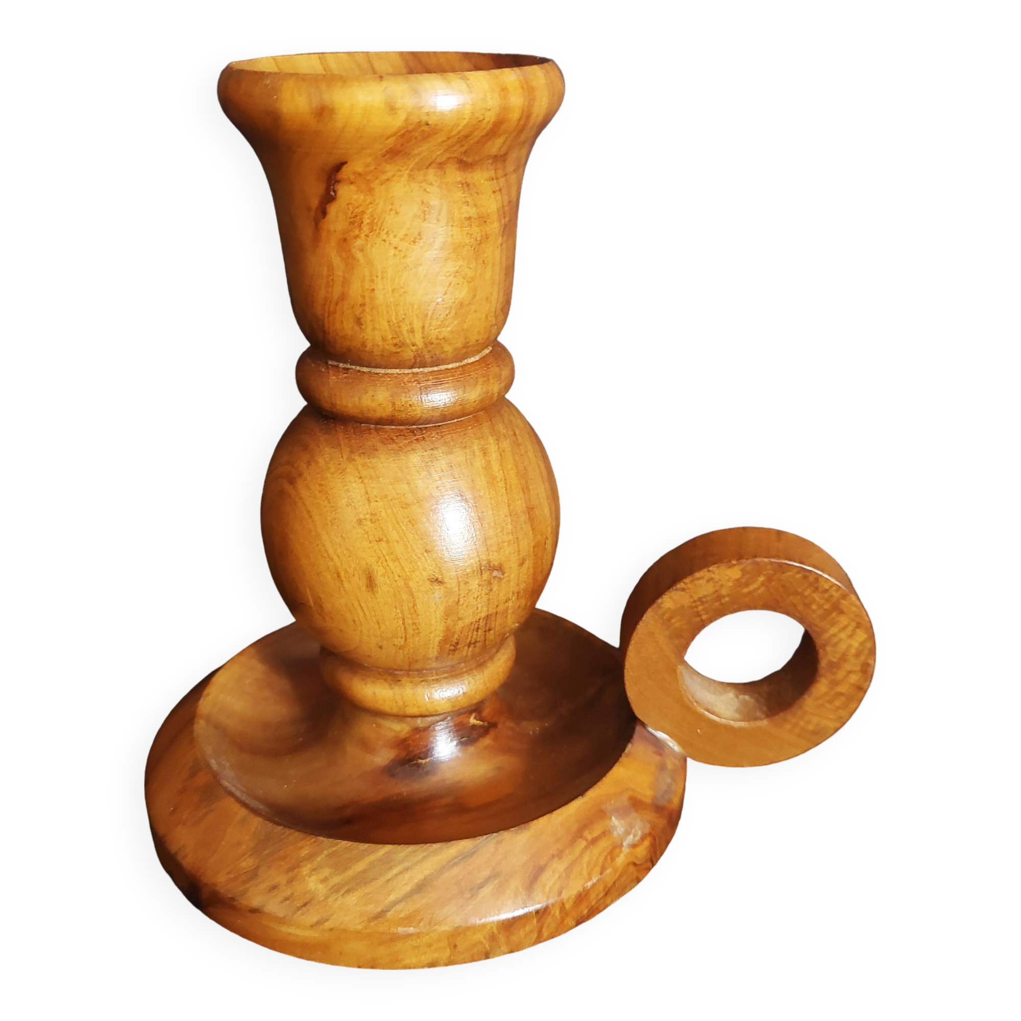 Vintage olive wood hand candle holder Oliv art made in Spain