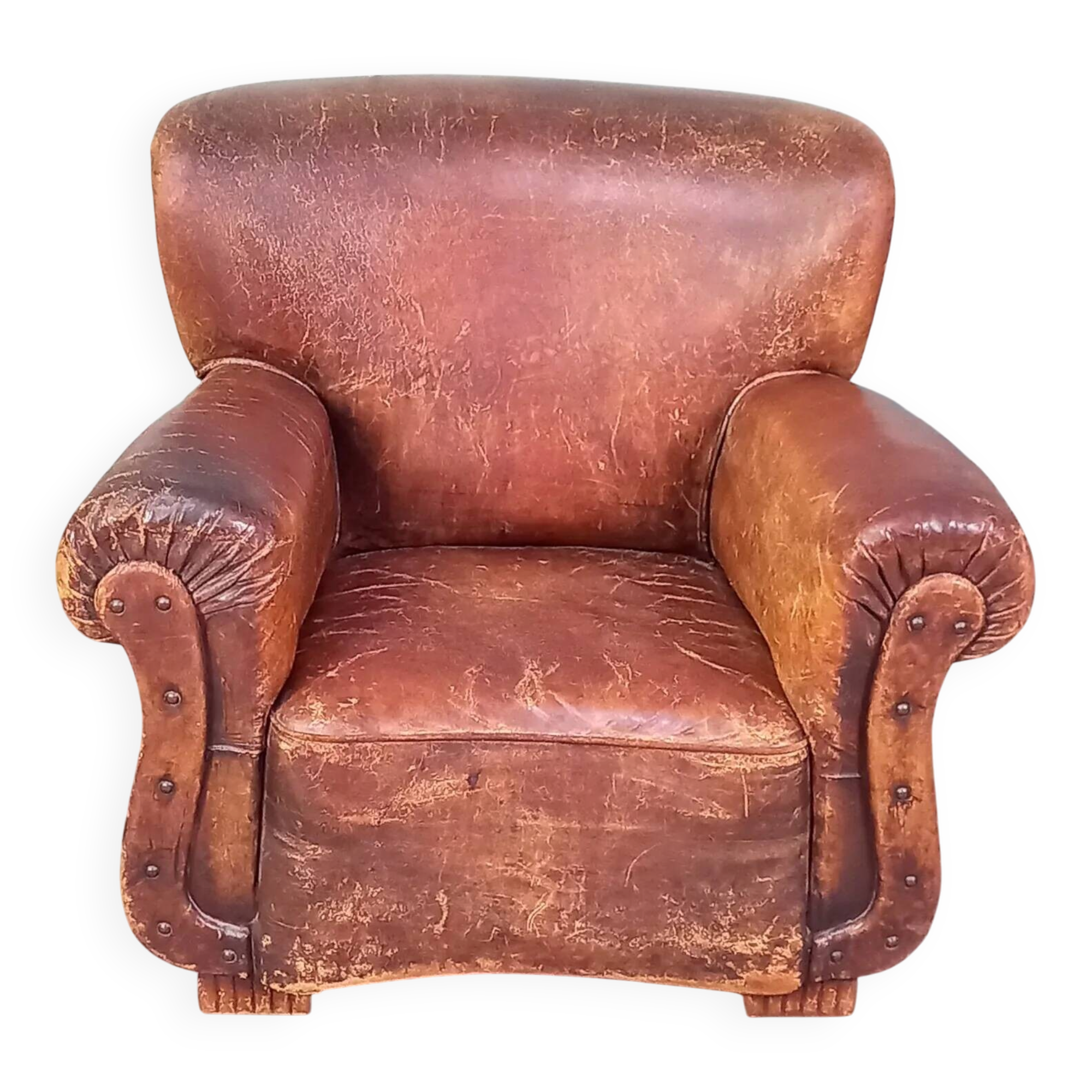 Leather nailed armchair