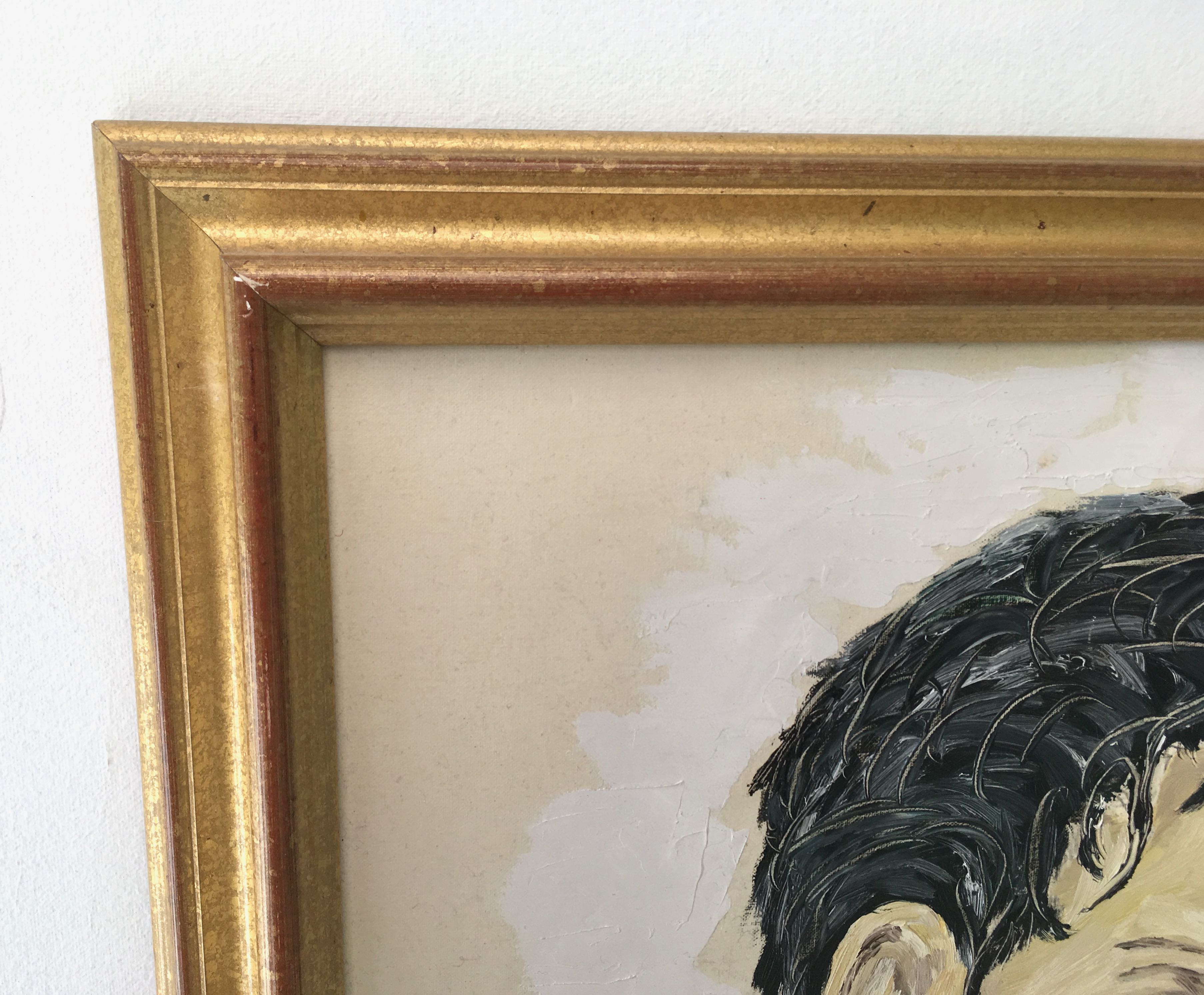 Oil on wood painting male portrait