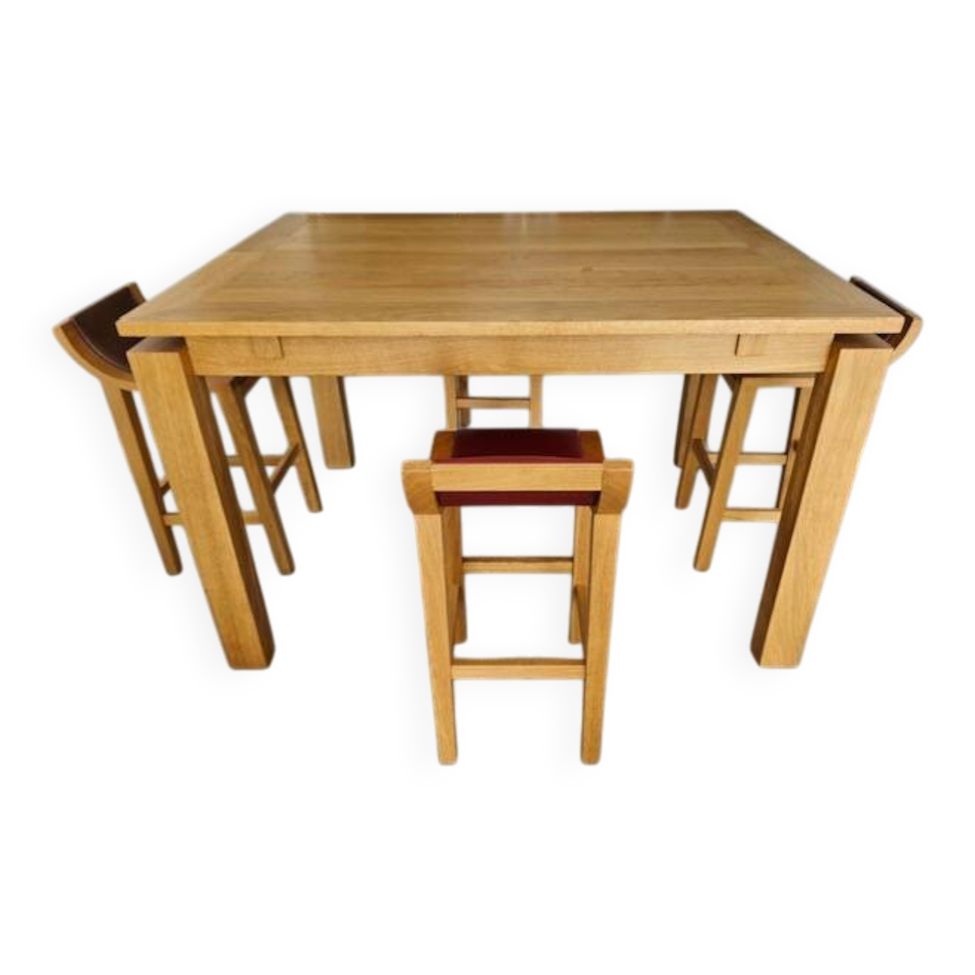 Table haute en bois massif extensible + 4 tabourets