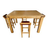 Table haute en bois massif extensible + 4 tabourets