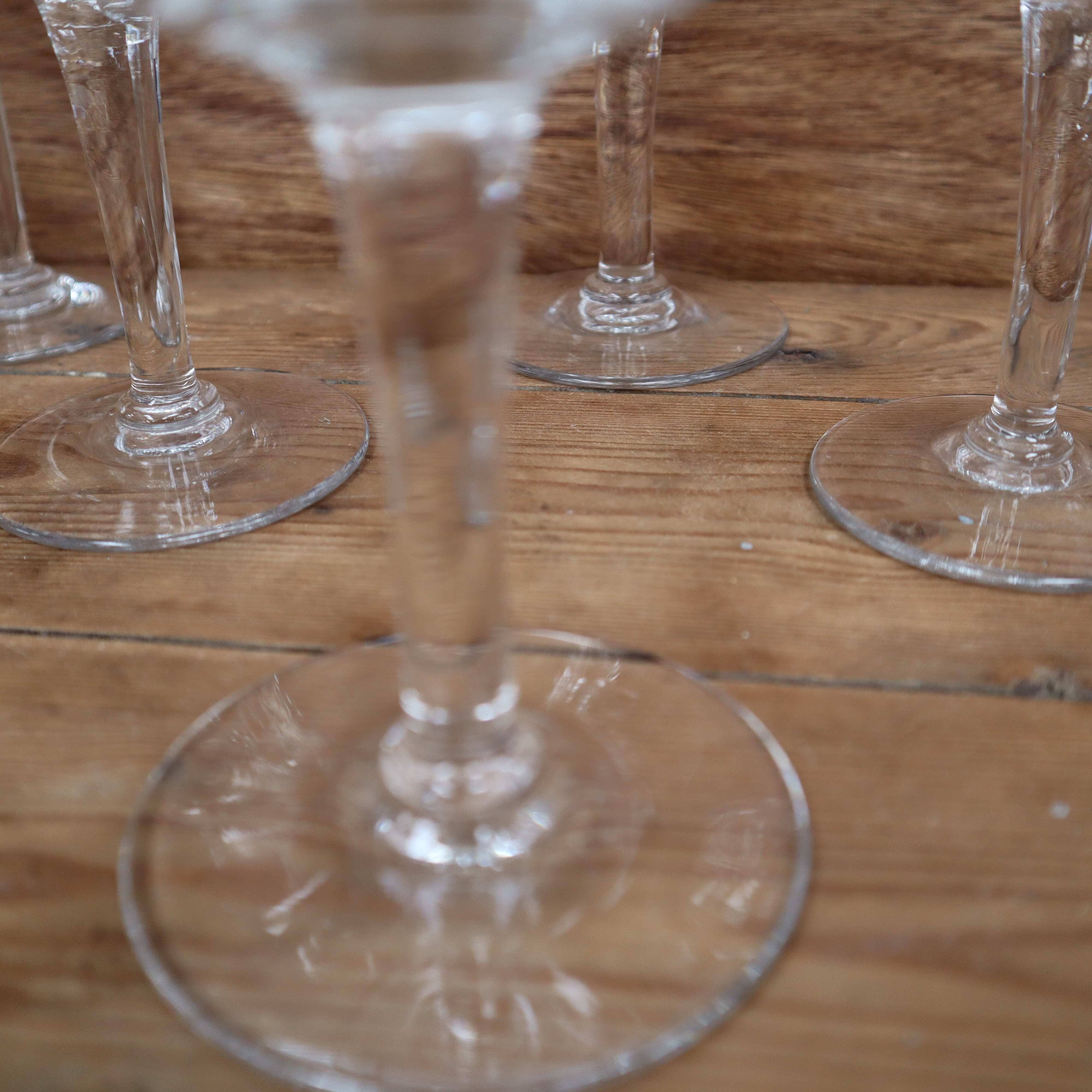 10 antique hand-blown wine glasses engraved with floral decoration