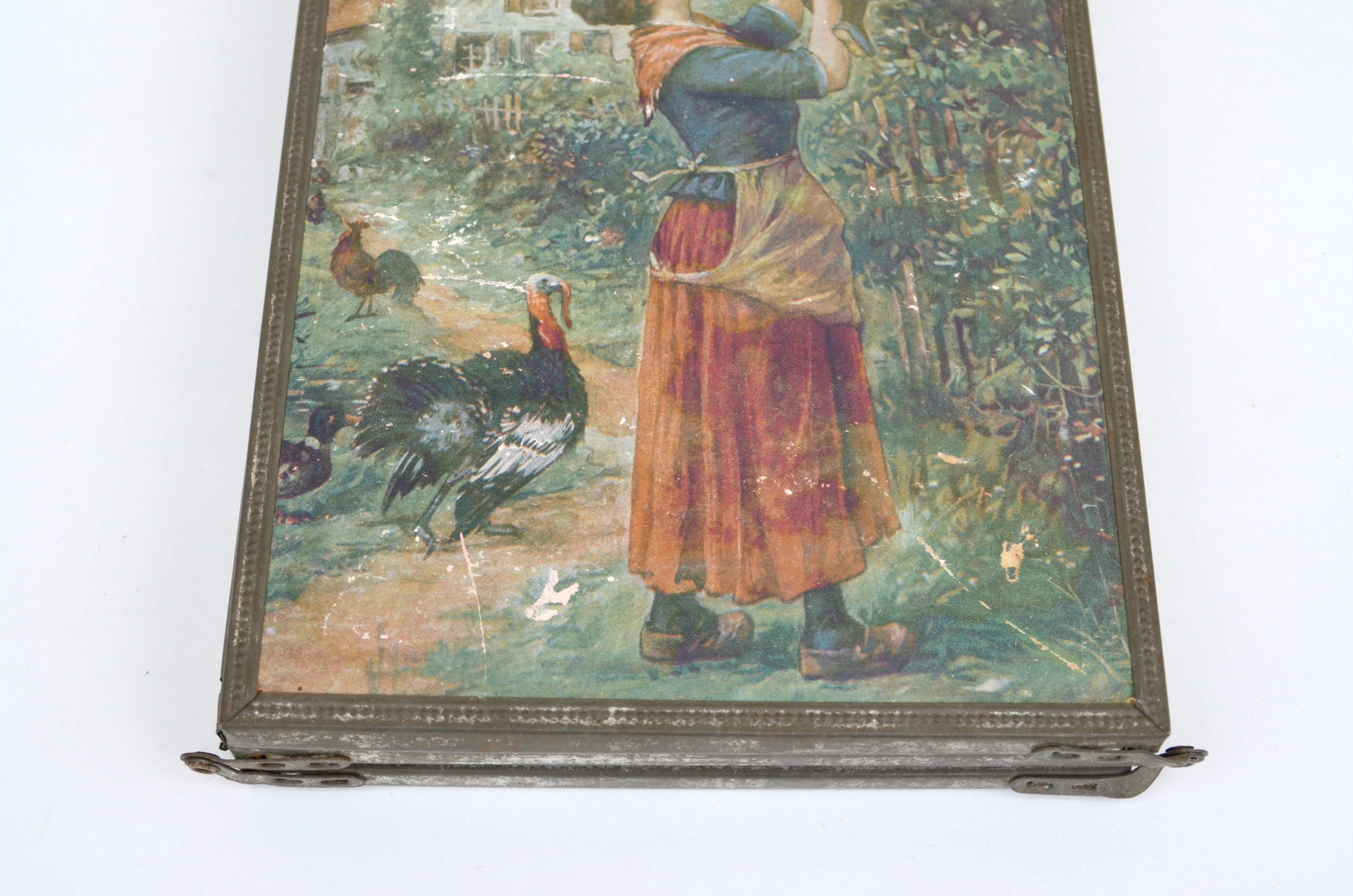 Barber triptych with chain and watercolours mirror 14x44cm