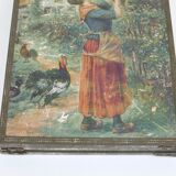 Barber triptych with chain and watercolours mirror 14x44cm