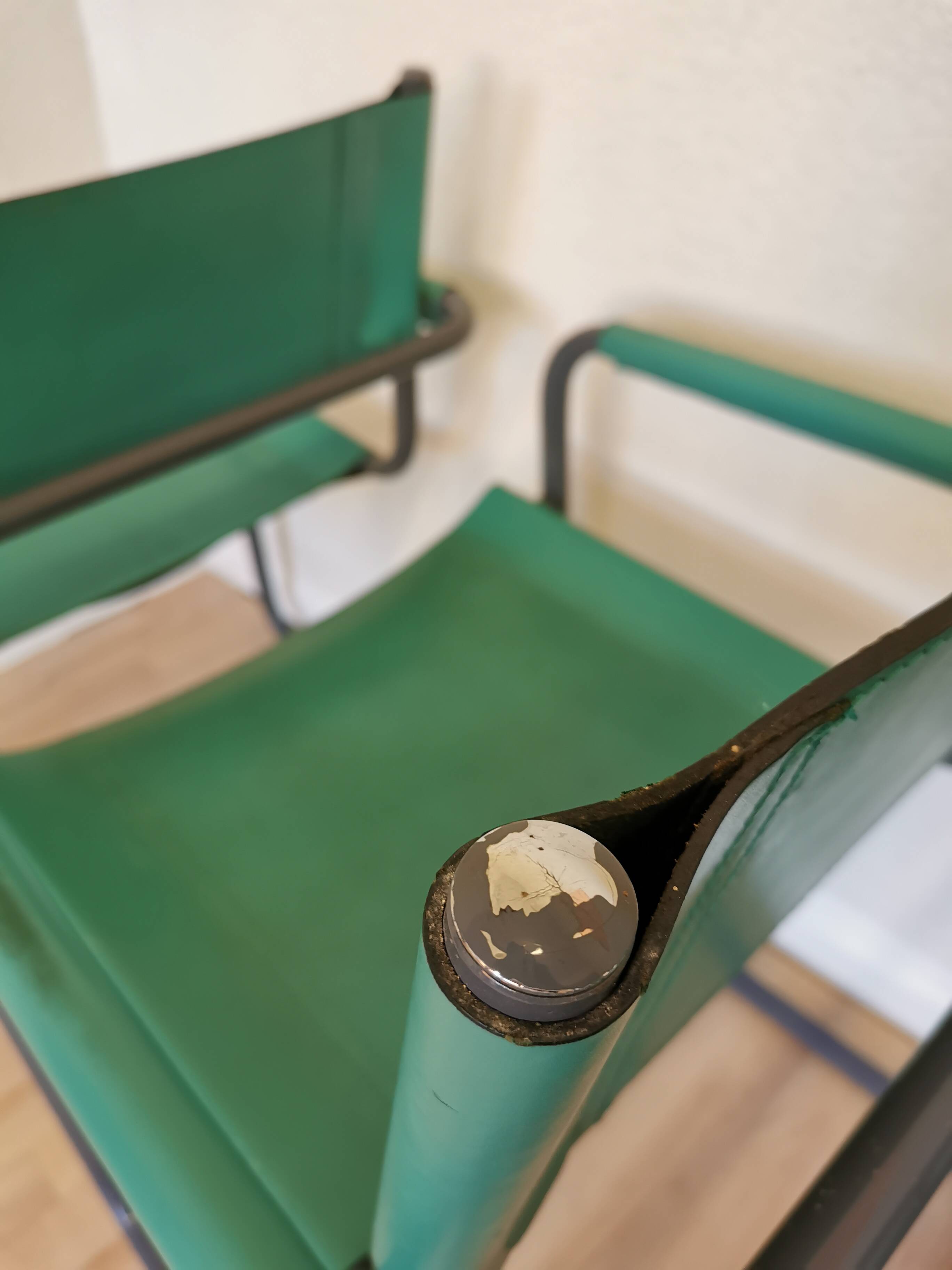 Fauteuils Vintage Mart Stam Style S34 : Cuir Turquoise, Tige Tubulaire Noire