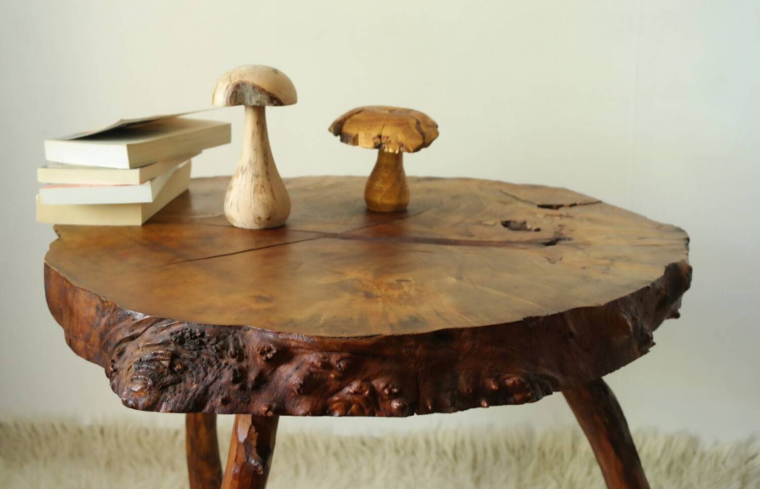Side table, low brutalist made from tree stump.