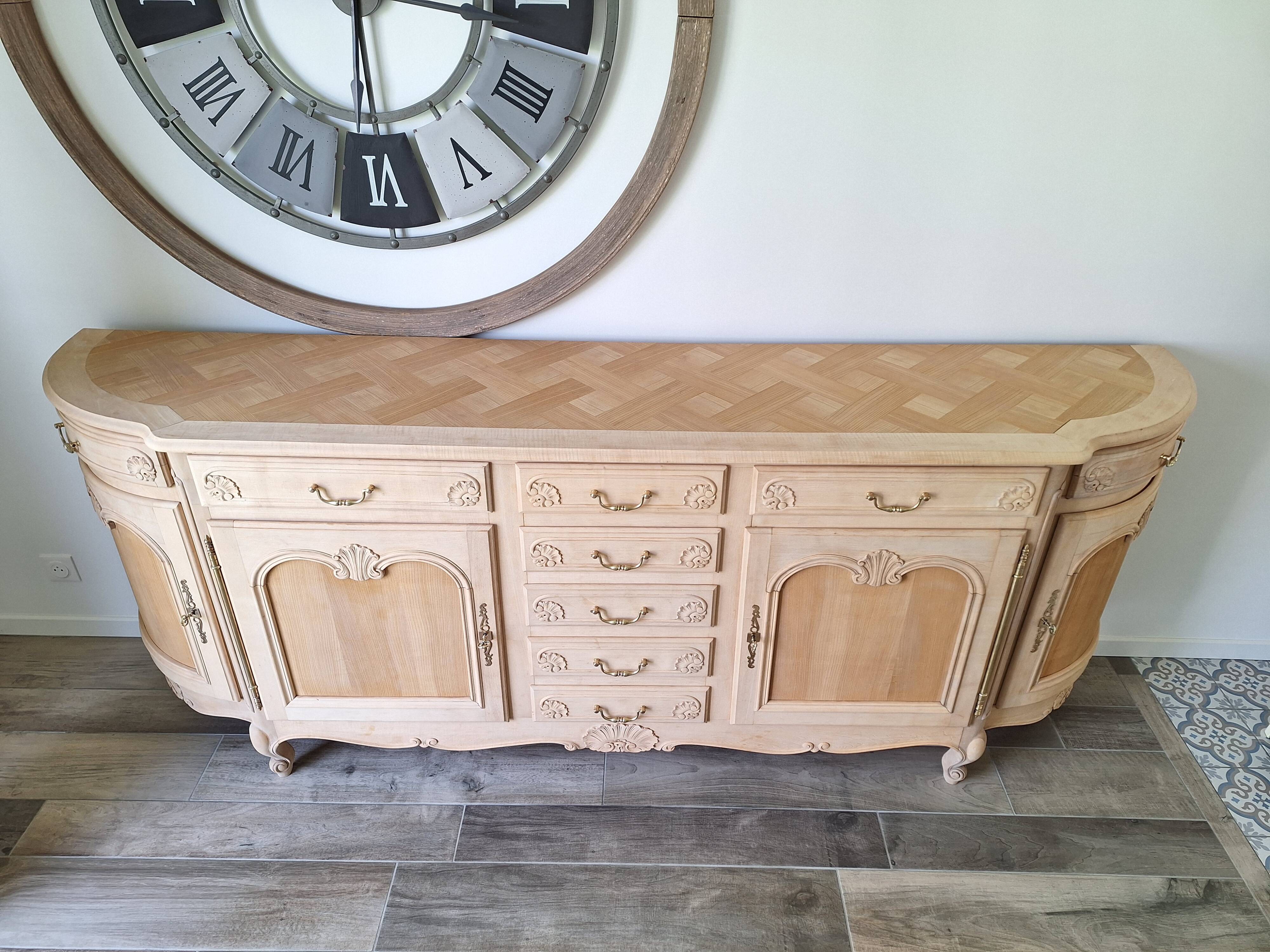 Low buffet in renovated solid cherry wood – Revisited Louis XV style – 250 cm