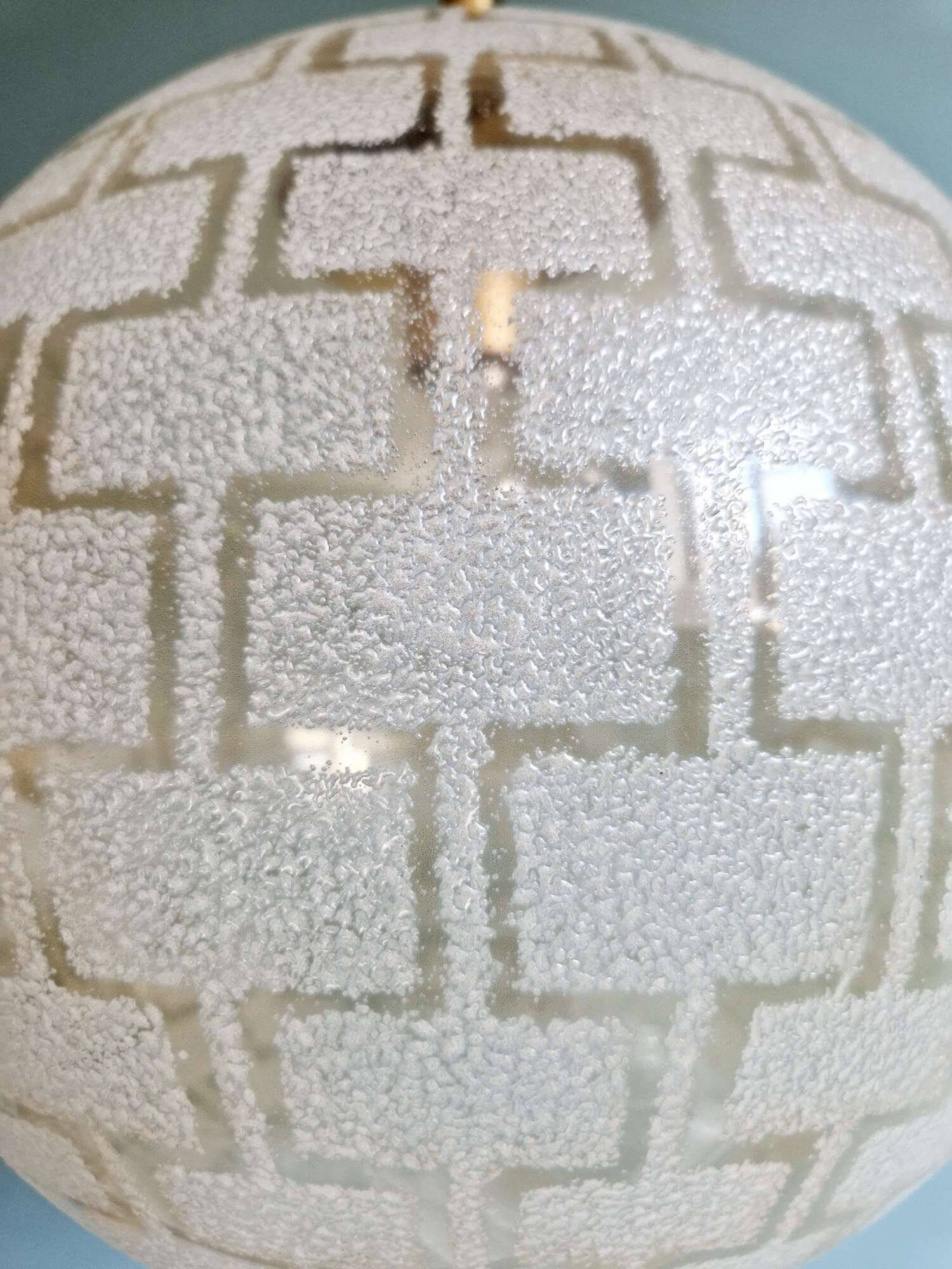 Suspension Space Age in brass and textured glass, 1970s