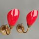 Pair of 60s sconces in brass and opaline