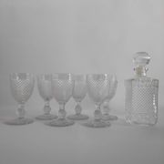 Vintage molded glass foot glasses and carafe from the years 60