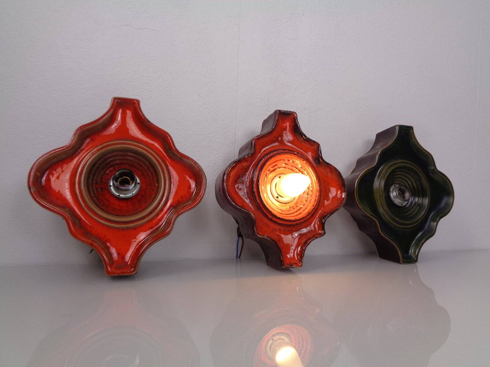 Pop Art German Ceramic Wall Lamps, 1970s, Set of 3
