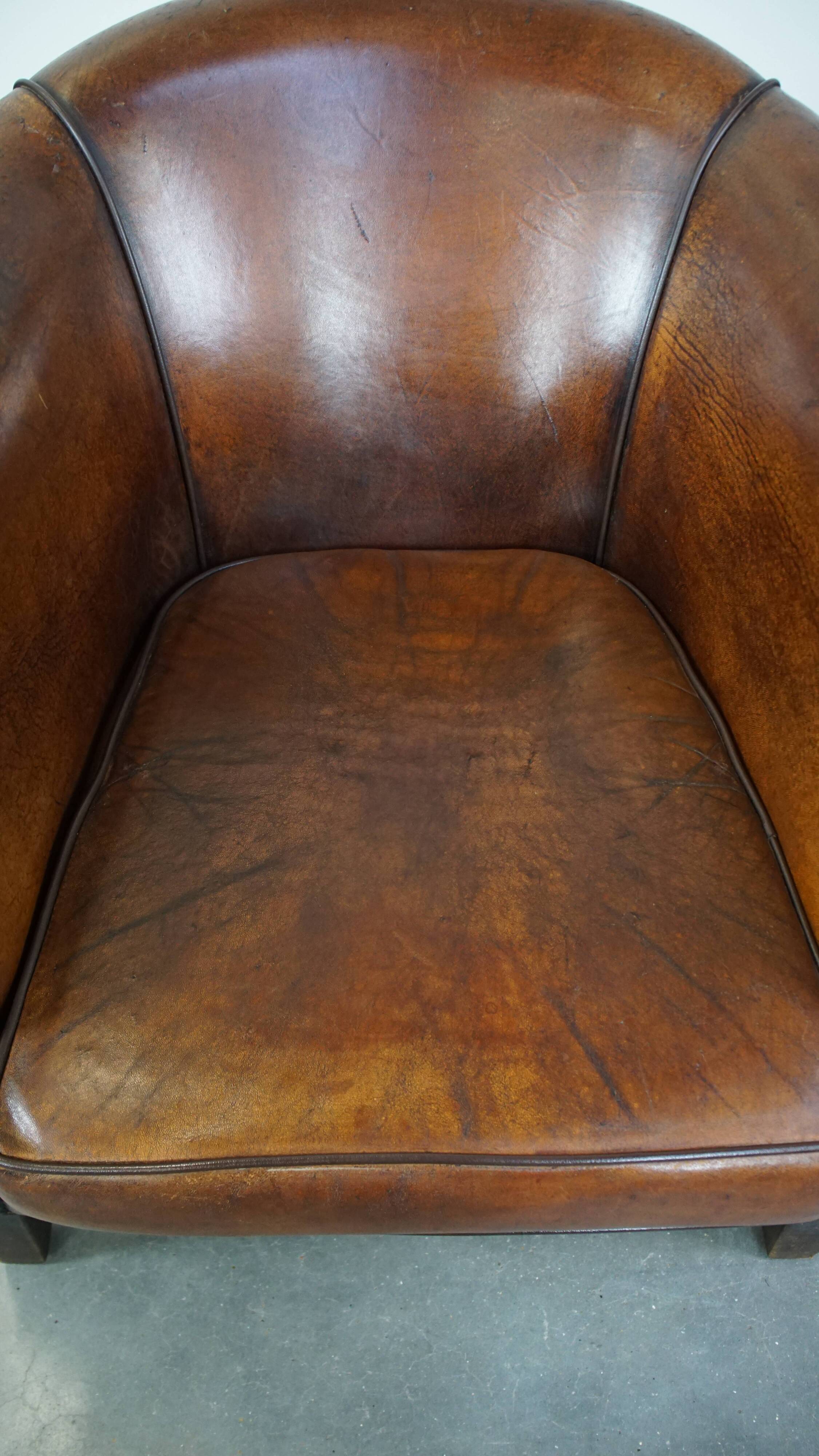 Cognac-Colored Vintage Sheepskin Leather Club Armchair