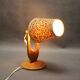 Mid-century adjustable wooden table lamp with floral shade, Czechoslovakia, 1970.