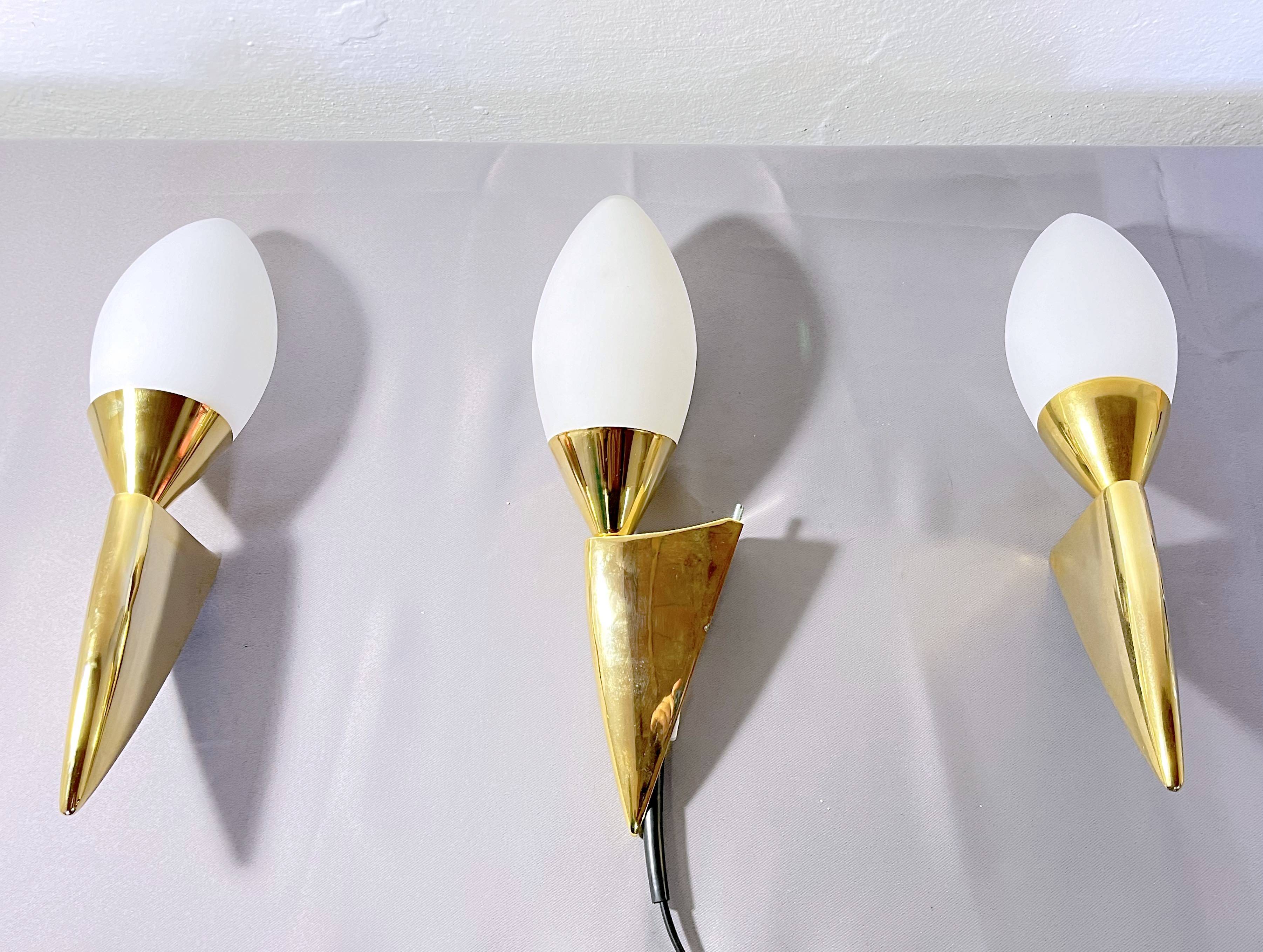 Pair of Brass and Murano Glass Wall Lights, Italy 1980s