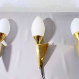 Pair of Brass and Murano Glass Wall Lights, Italy 1980s