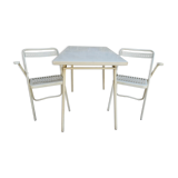 Folding table and its 2 folding chairs Souvignet from the 60s
