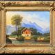 Table HST "Mountain landscape at the lively waterfall" XIX° + frame