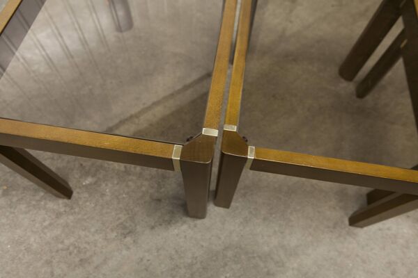 Lot de 3 tables gigogne orme et verre fumé 1970