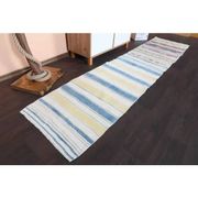 1970s Vintage Turkish Hand-Knotted Wool Cotton White Runner Rug 66x288