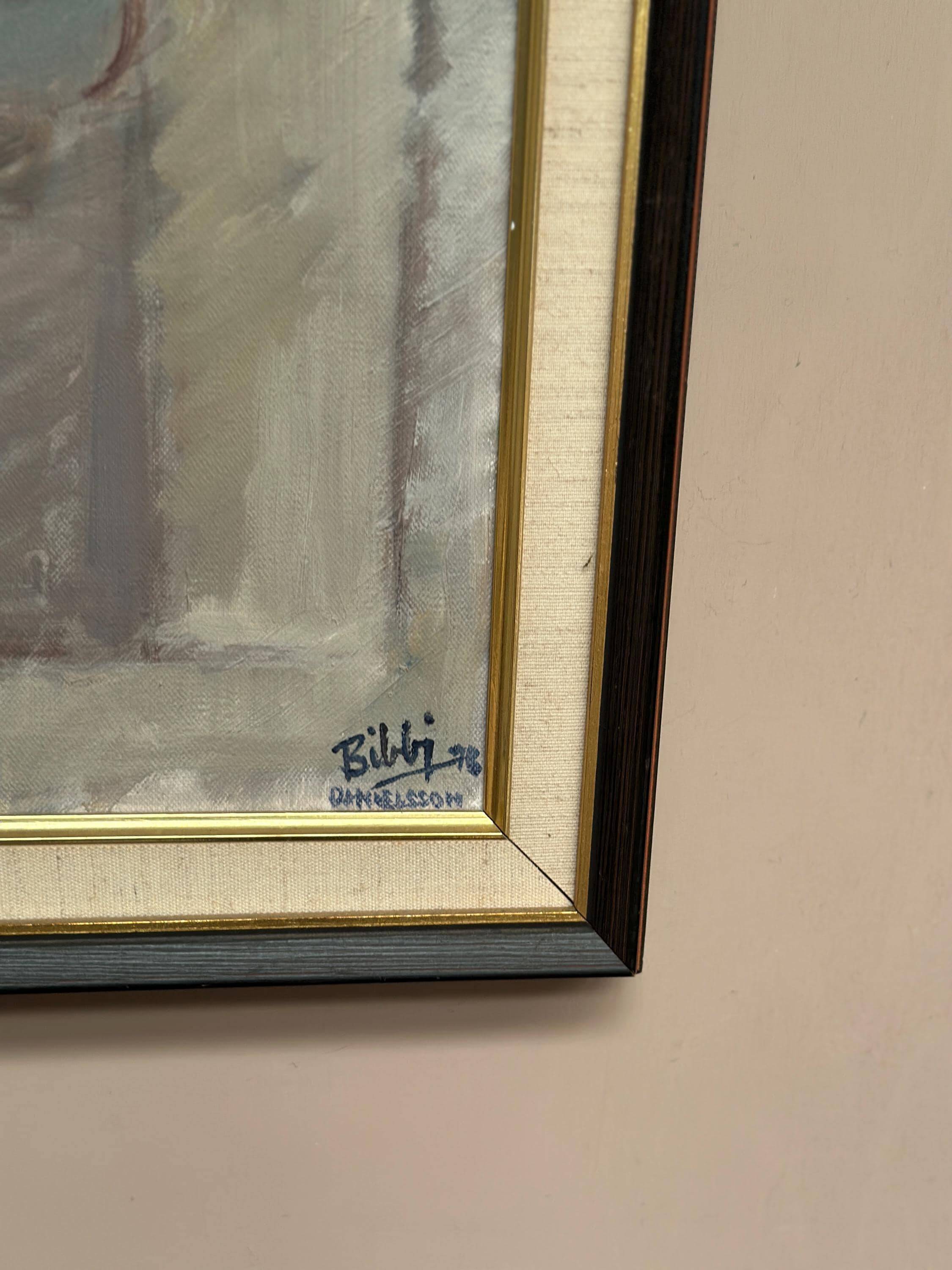 Huile sur toile originale suédoise – « Fleurs dans un pot » par Billi Danielsson