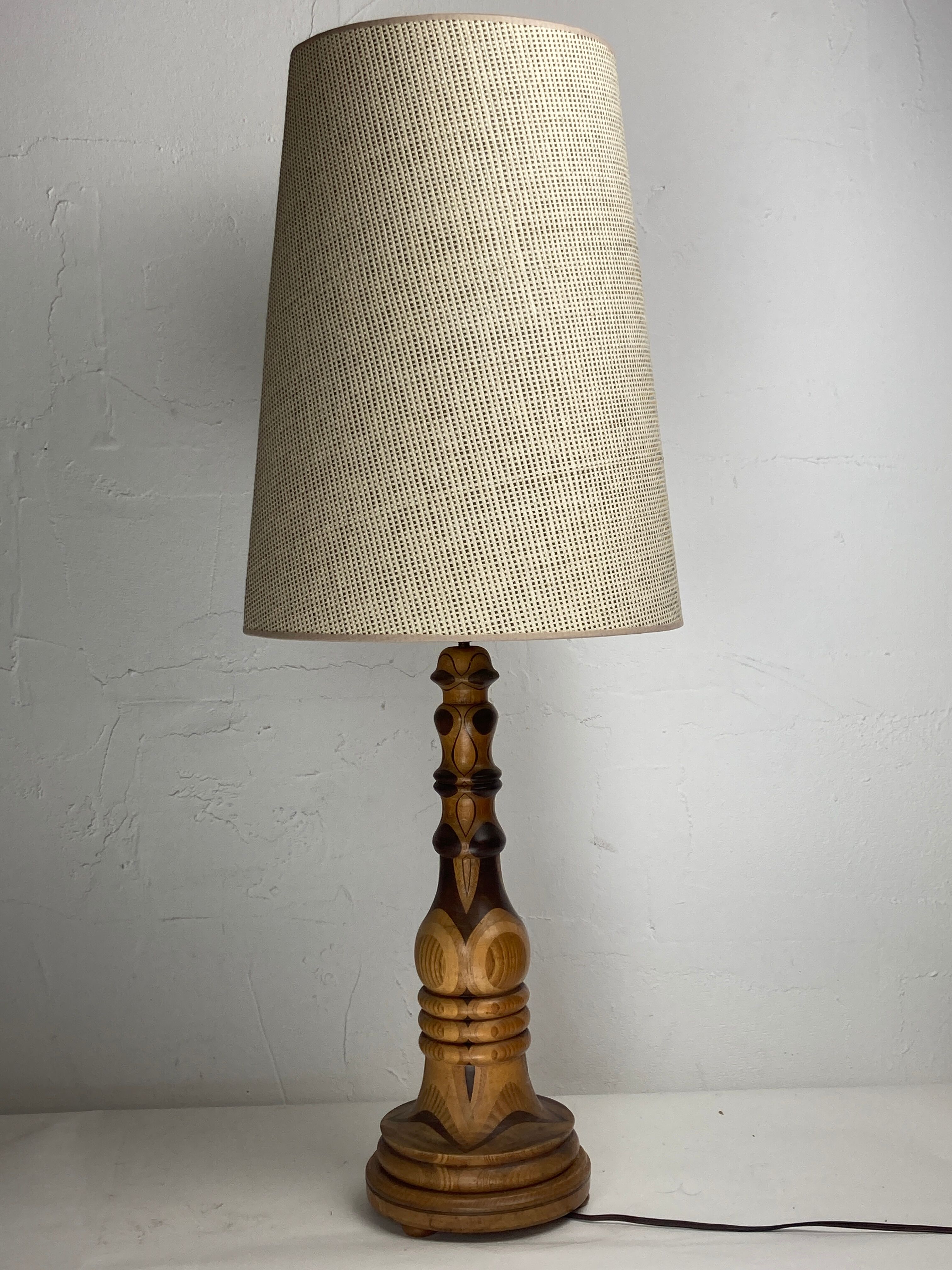 Art Deco Mid-Century Curved Wood Table Lamp, 1950s