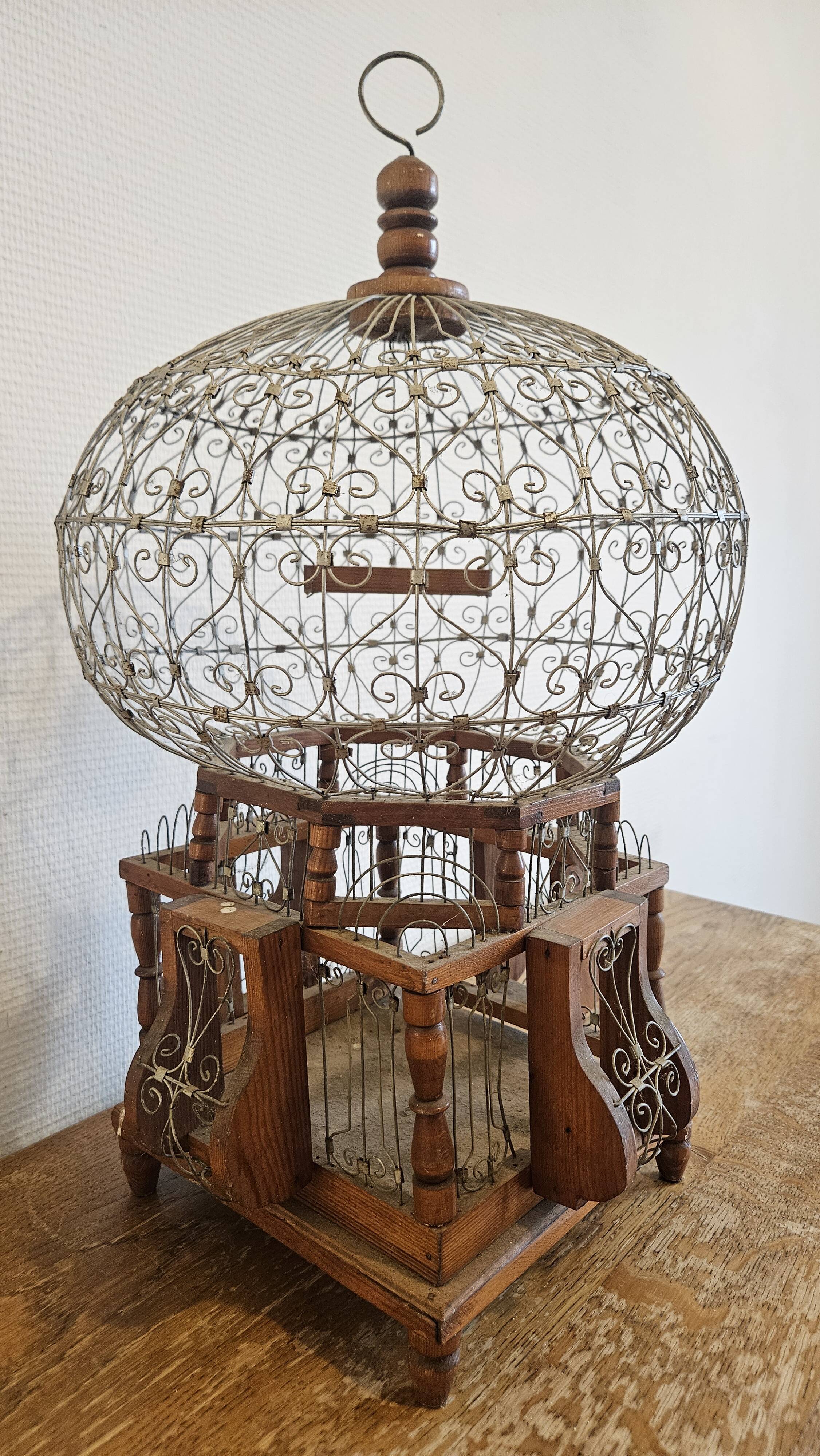 Vintage wooden and metal birdcage (1930s)