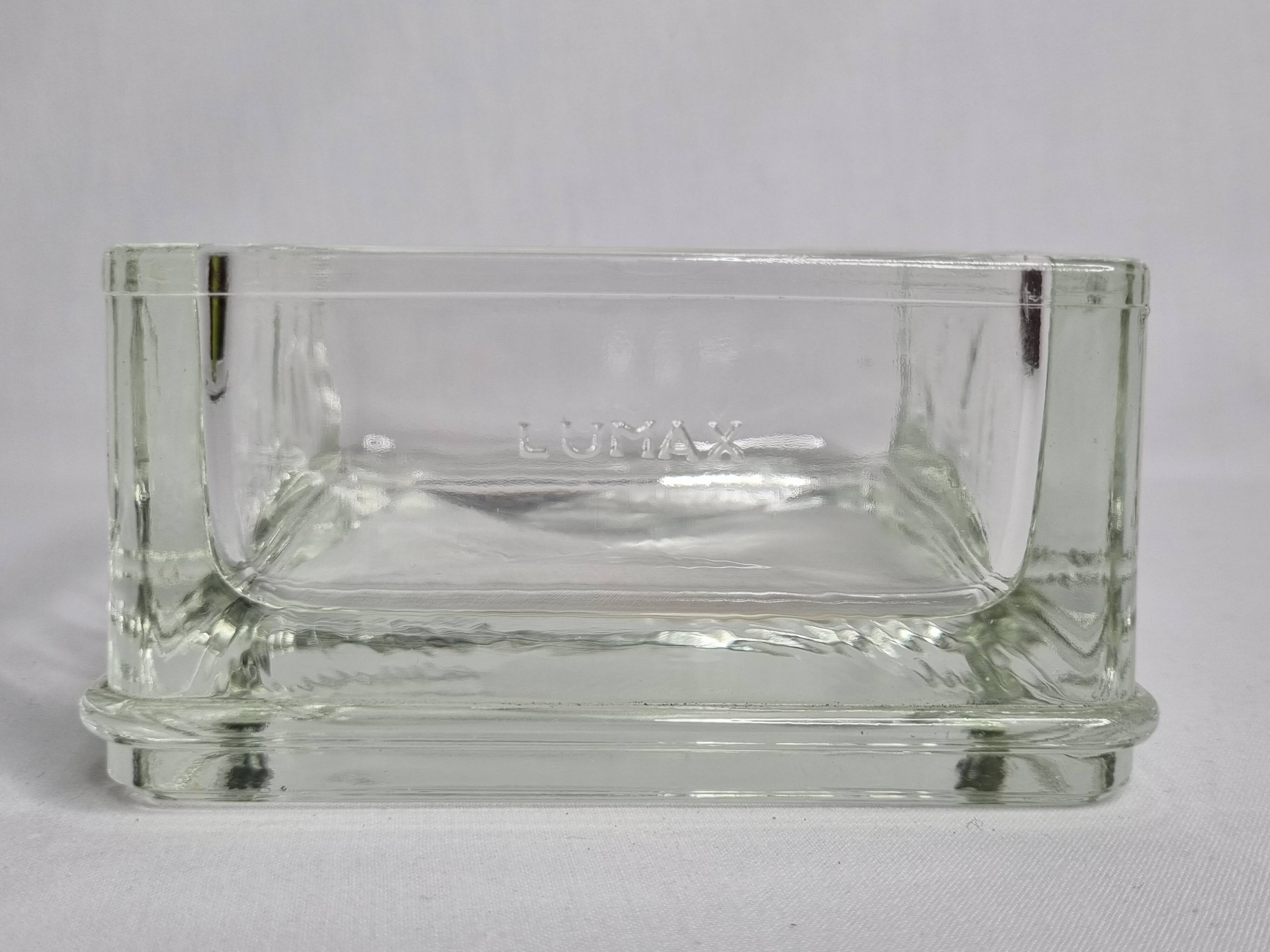 Vintage square Lumax catchall in thick transparent glass 11 x 11 x 6 cm
