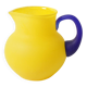 Small Vintage Frosted Glass Yellow and Blue Pitcher / Kosta Boda / Sweden /