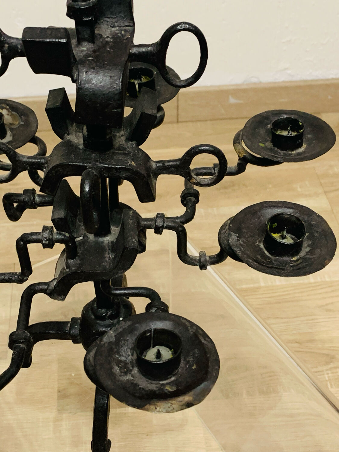 Black brutalist candlestick with 7 lights