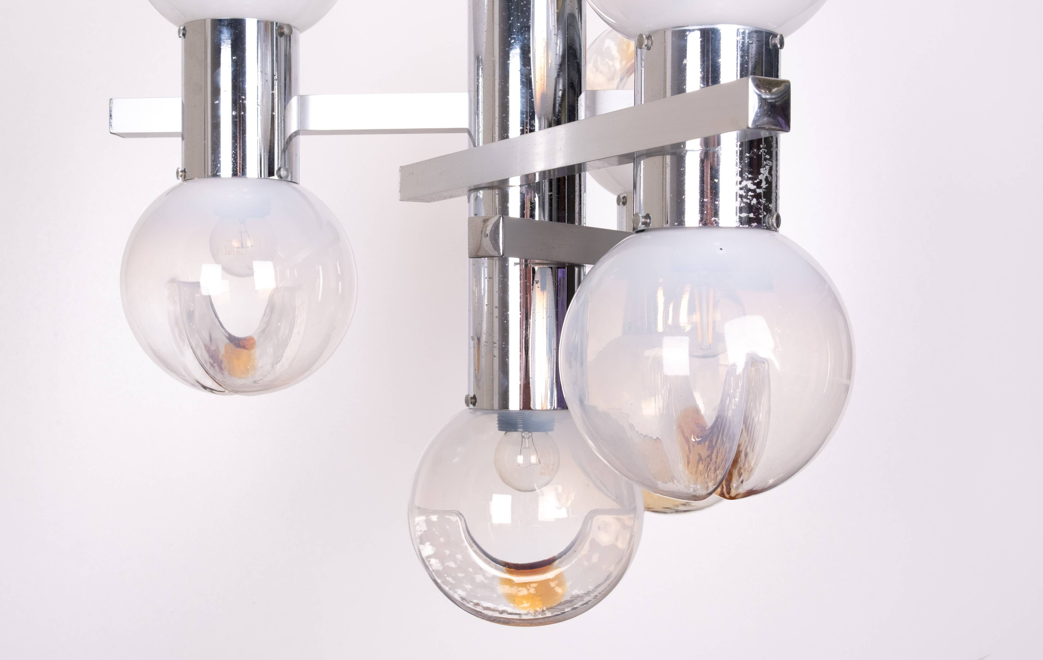 Mazzega Murano Chandelier / Space Age Glass Pendant Light 1970s Italy