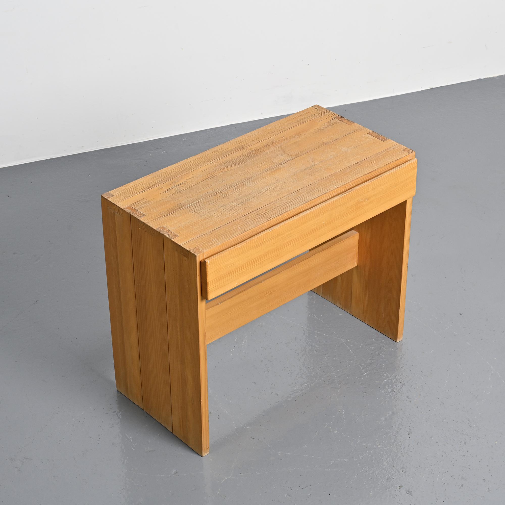 Desk in solid elm by Maison Regain, 1970s.