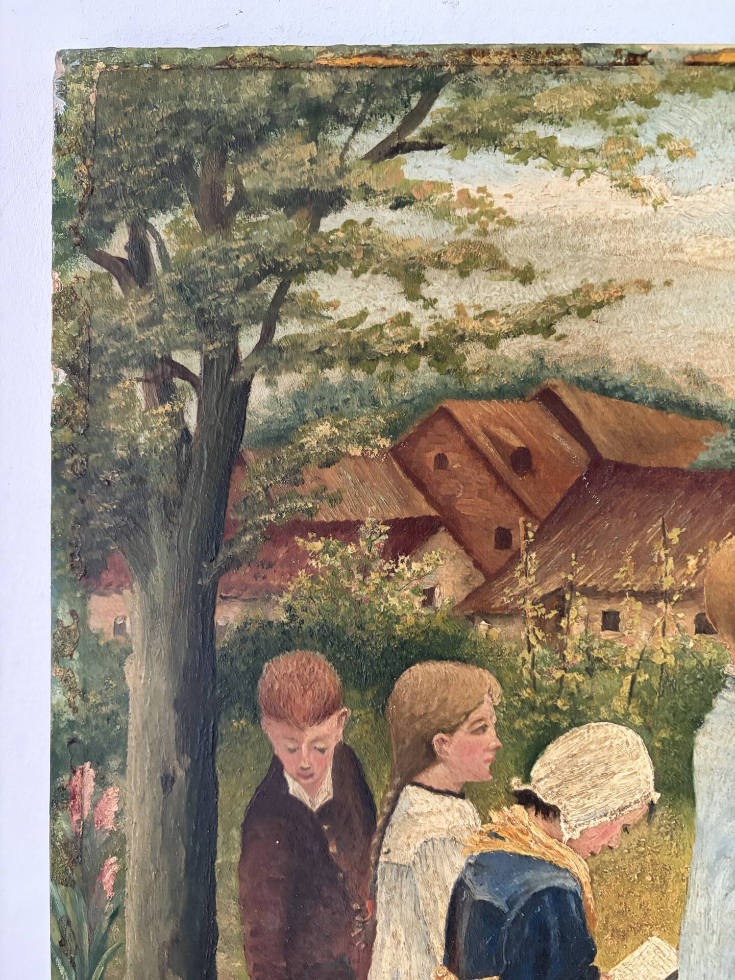 La leçon de catéchisme, huile sur toile